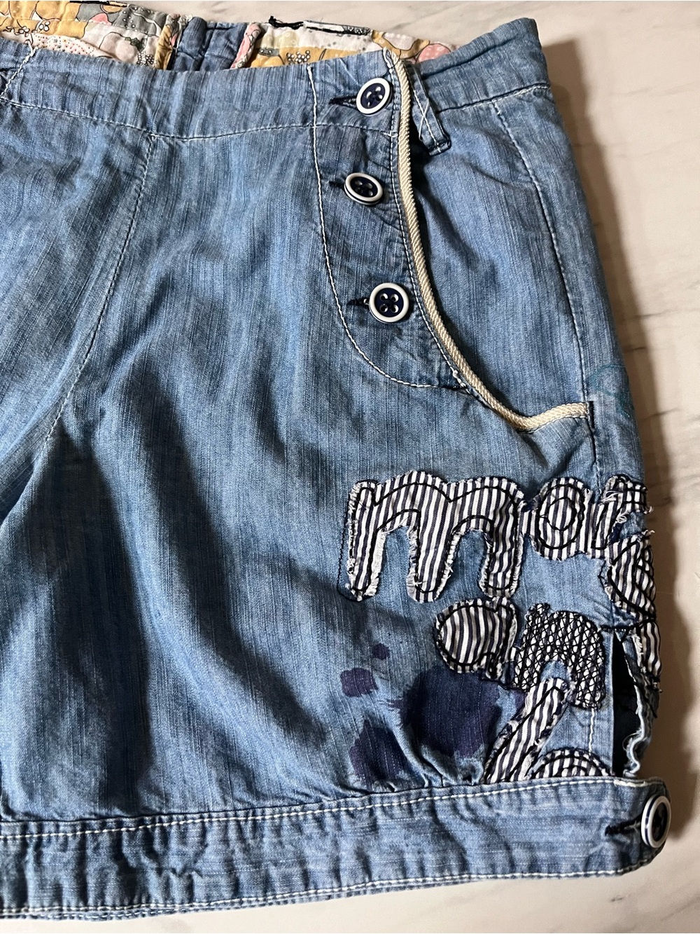 Desigual Light Wash Denim Shorts with Embroidered Detail